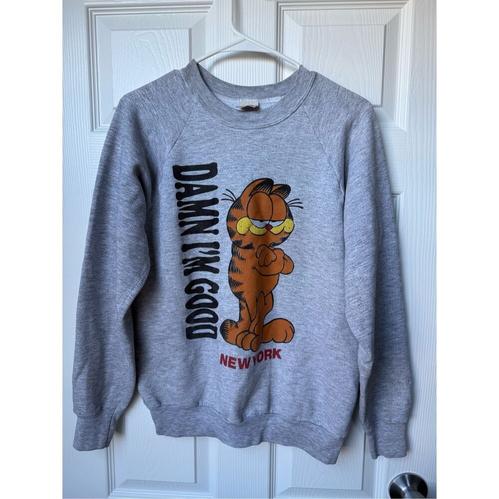 Fruit of the Loom Crew Neck Sweatshirt Large Gray Garfield New York Vintage